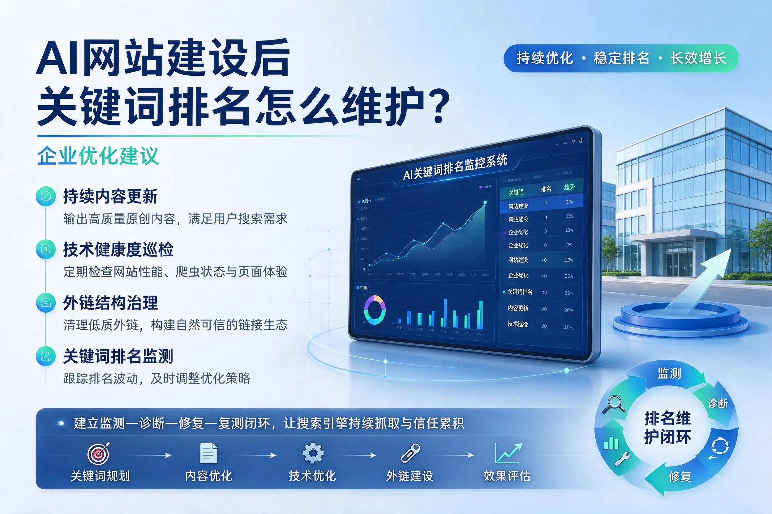 AI网站建设后关键词排名怎么维护？阳泉企业优化建议