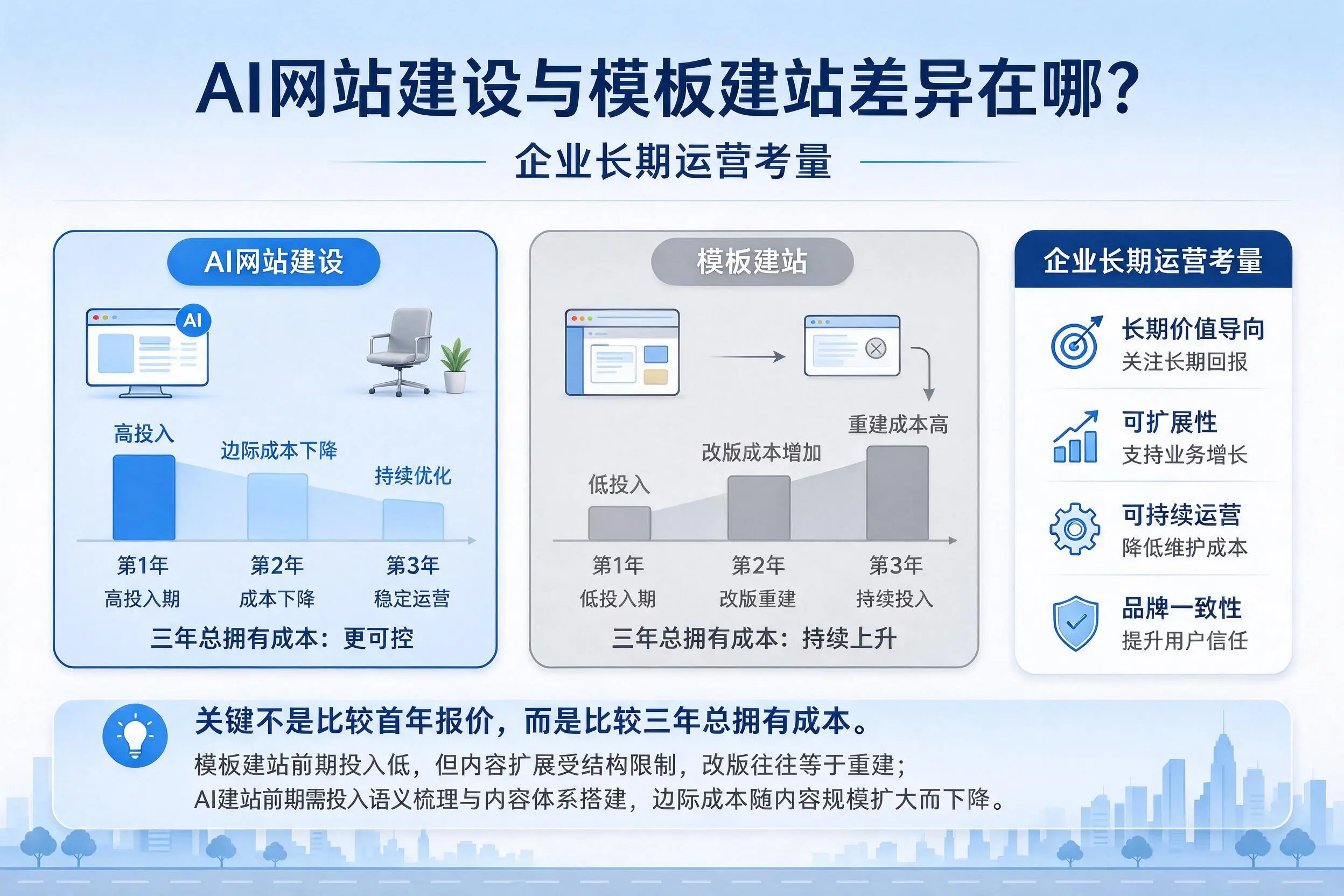 AI网站建设与模板建站差异在哪？阳泉企业长期运营考量